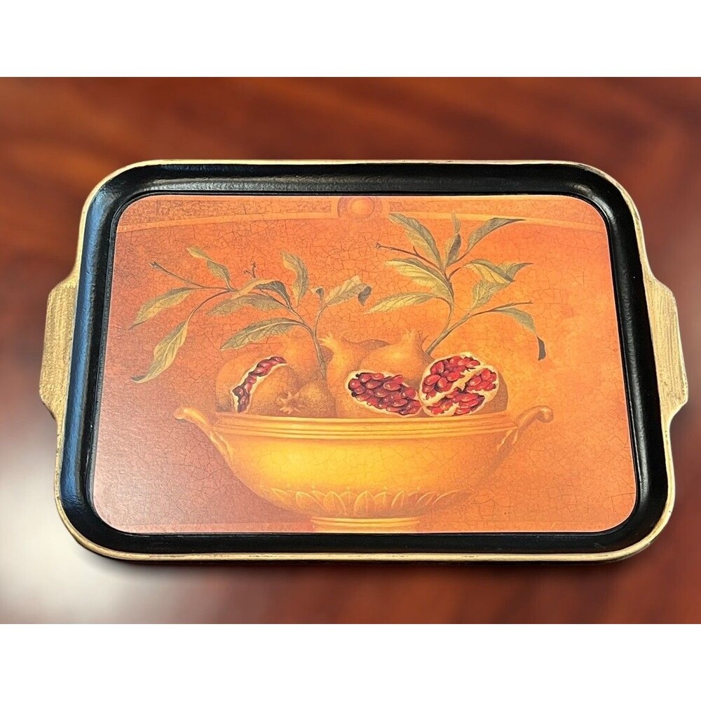 Made in Italy Pomegranate Serving Tray 12x17 Handled Italian Fruit Platter